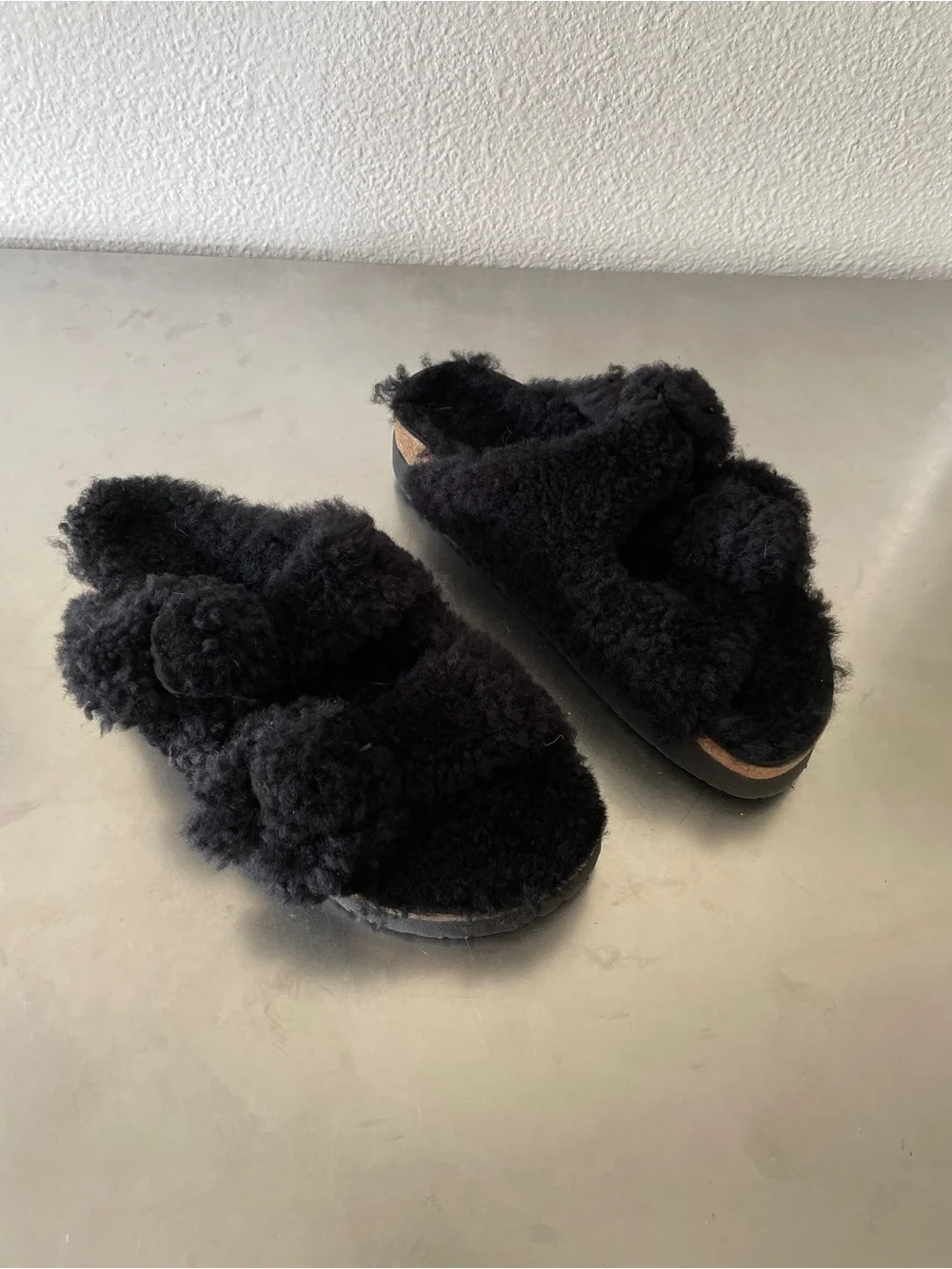 Papillo by Birkenstock Arizona Big Buckle Platform Sandals in Black Shearling